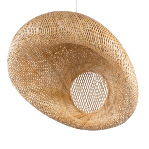 GloboStar® CARIBBEAN 01784 Μοντέρνο Κρεμαστό Φωτιστικό Οροφής Μονόφωτο 1 x E27 Μπεζ Μπαμπού Πλέγμα Φ80 x Υ35cm