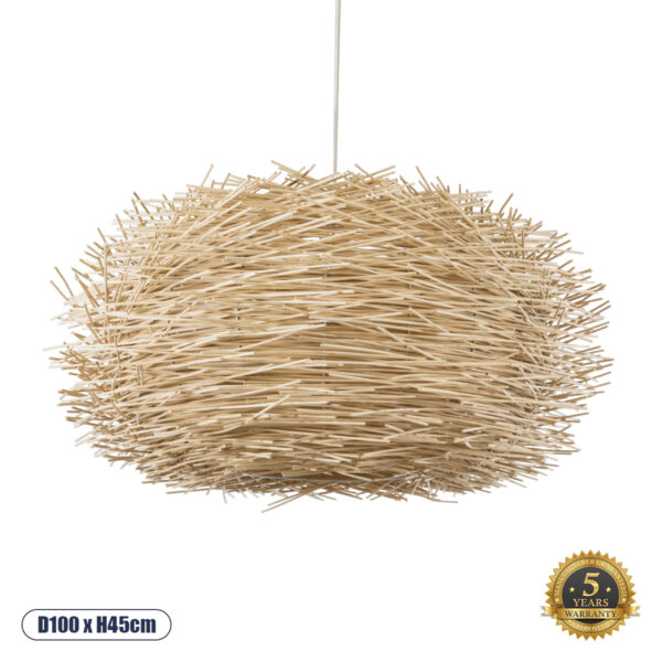 GloboStar® MINORCA 01786 Boho Κρεμαστό Φωτιστικό Οροφής Μονόφωτο 1 x E27 AC220-240V IP20 - Φ100 x Υ45cm - Μπεζ Ξύλινο Πλέγμα - 5 Χρόνια Εγγύηση