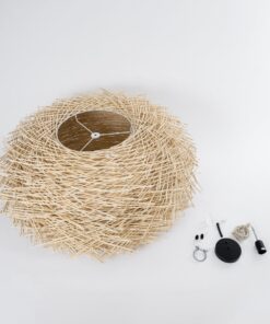 GloboStar® MINORCA 01786 Boho Κρεμαστό Φωτιστικό Οροφής Μονόφωτο 1 x E27 AC220-240V IP20 – Φ100 x Υ45cm – Μπεζ Ξύλινο Πλέγμα – 5 Χρόνια Εγγύηση