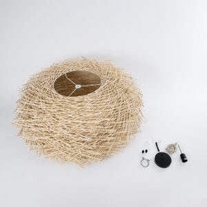 GloboStar® MINORCA 01786 Boho Κρεμαστό Φωτιστικό Οροφής Μονόφωτο 1 x E27 AC220-240V IP20 – Φ100 x Υ45cm – Μπεζ Ξύλινο Πλέγμα – 5 Χρόνια Εγγύηση