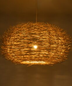 GloboStar® MINORCA 01786 Boho Κρεμαστό Φωτιστικό Οροφής Μονόφωτο 1 x E27 AC220-240V IP20 – Φ100 x Υ45cm – Μπεζ Ξύλινο Πλέγμα – 5 Χρόνια Εγγύηση