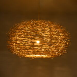 GloboStar® MINORCA 01786 Boho Κρεμαστό Φωτιστικό Οροφής Μονόφωτο 1 x E27 AC220-240V IP20 – Φ100 x Υ45cm – Μπεζ Ξύλινο Πλέγμα – 5 Χρόνια Εγγύηση