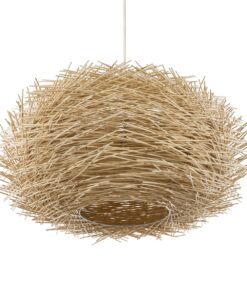 GloboStar® MINORCA 01786 Boho Κρεμαστό Φωτιστικό Οροφής Μονόφωτο 1 x E27 AC220-240V IP20 – Φ100 x Υ45cm – Μπεζ Ξύλινο Πλέγμα – 5 Χρόνια Εγγύηση