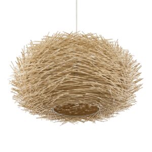 GloboStar® MINORCA 01786 Boho Κρεμαστό Φωτιστικό Οροφής Μονόφωτο 1 x E27 AC220-240V IP20 – Φ100 x Υ45cm – Μπεζ Ξύλινο Πλέγμα – 5 Χρόνια Εγγύηση