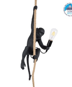 GloboStar® APES 01801 Μοντέρνο Κρεμαστό Φωτιστικό Οροφής Μονόφωτο 1 x E27 Μαύρο με Μπεζ Σχοινί Φιγούρα Μ26 x Π28 x Υ69cm