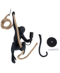 GloboStar® APES 01801 Μοντέρνο Κρεμαστό Φωτιστικό Οροφής Μονόφωτο 1 x E27 Μαύρο με Μπεζ Σχοινί Φιγούρα Μ26 x Π28 x Υ69cm