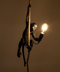 GloboStar® APES 01801 Μοντέρνο Κρεμαστό Φωτιστικό Οροφής Μονόφωτο 1 x E27 Μαύρο με Μπεζ Σχοινί Φιγούρα Μ26 x Π28 x Υ69cm