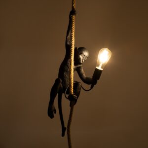 GloboStar® APES 01801 Μοντέρνο Κρεμαστό Φωτιστικό Οροφής Μονόφωτο 1 x E27 Μαύρο με Μπεζ Σχοινί Φιγούρα Μ26 x Π28 x Υ69cm