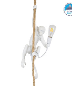 GloboStar® APES 01802 Μοντέρνο Κρεμαστό Φωτιστικό Οροφής Μονόφωτο 1 x E27 Λευκό με Μπεζ Σχοινί Φιγούρα Μ26 x Π28 x Υ69cm