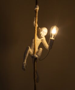 GloboStar® APES 01802 Μοντέρνο Κρεμαστό Φωτιστικό Οροφής Μονόφωτο 1 x E27 Λευκό με Μπεζ Σχοινί Φιγούρα Μ26 x Π28 x Υ69cm