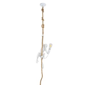 GloboStar® APES 01802 Μοντέρνο Κρεμαστό Φωτιστικό Οροφής Μονόφωτο 1 x E27 Λευκό με Μπεζ Σχοινί Φιγούρα Μ26 x Π28 x Υ69cm