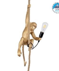 GloboStar® APES 01803 Μοντέρνο Κρεμαστό Φωτιστικό Οροφής Μονόφωτο 1 x E27 Χρυσό με Μπεζ Σχοινί Φιγούρα Μ26 x Π28 x Υ69cm