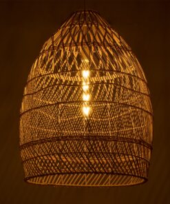 GloboStar® MALIBU 01810 Μοντέρνο Κρεμαστό Φωτιστικό Οροφής Μονόφωτο 1 x E27 Μπεζ Μπαμπού Καμπάνα Φ57 x Υ75cm