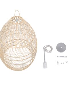 GloboStar® MALIBU 01810 Μοντέρνο Κρεμαστό Φωτιστικό Οροφής Μονόφωτο 1 x E27 Μπεζ Μπαμπού Καμπάνα Φ57 x Υ75cm