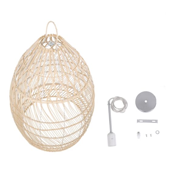 GloboStar® MALIBU 01810 Μοντέρνο Κρεμαστό Φωτιστικό Οροφής Μονόφωτο 1 x E27 Μπεζ Μπαμπού Καμπάνα Φ57 x Υ75cm