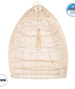 GloboStar® MALIBU 01811 Μοντέρνο Κρεμαστό Φωτιστικό Οροφής Μονόφωτο 1 x E27 Μπεζ Μπαμπού Καμπάνα Φ76 x Υ100cm