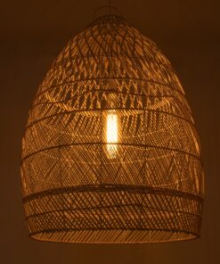 GloboStar® MALIBU 01811 Μοντέρνο Κρεμαστό Φωτιστικό Οροφής Μονόφωτο 1 x E27 Μπεζ Μπαμπού Καμπάνα Φ76 x Υ100cm