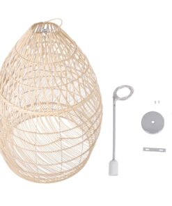 GloboStar® MALIBU 01811 Μοντέρνο Κρεμαστό Φωτιστικό Οροφής Μονόφωτο 1 x E27 Μπεζ Μπαμπού Καμπάνα Φ76 x Υ100cm