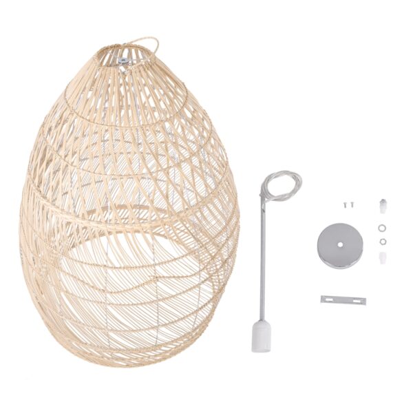 GloboStar® MALIBU 01811 Μοντέρνο Κρεμαστό Φωτιστικό Οροφής Μονόφωτο 1 x E27 Μπεζ Μπαμπού Καμπάνα Φ76 x Υ100cm