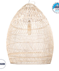 GloboStar® MALIBU 01812 Μοντέρνο Κρεμαστό Φωτιστικό Οροφής Μονόφωτο 1 x E27 Μπεζ Μπαμπού Καμπάνα Φ95 x Υ125cm
