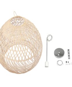 GloboStar® MALIBU 01812 Μοντέρνο Κρεμαστό Φωτιστικό Οροφής Μονόφωτο 1 x E27 Μπεζ Μπαμπού Καμπάνα Φ95 x Υ125cm