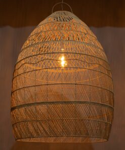 GloboStar® MALIBU 01813 Μοντέρνο Κρεμαστό Φωτιστικό Οροφής Μονόφωτο 1 x E27 Μπεζ Μπαμπού Καμπάνα Φ120 x Υ156cm