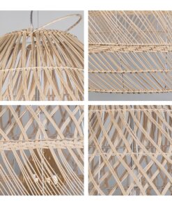 GloboStar® MALIBU 01813 Μοντέρνο Κρεμαστό Φωτιστικό Οροφής Μονόφωτο 1 x E27 Μπεζ Μπαμπού Καμπάνα Φ120 x Υ156cm