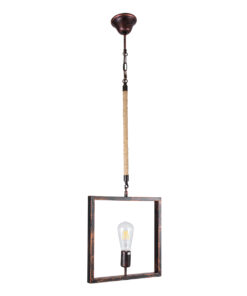 GloboStar® FRAISE 01814 Vintage Κρεμαστό Φωτιστικό Οροφής Μονόφωτο 1 x E27 Καφέ Σκουριά Μεταλλικό με Μπεζ Σχοινί Μ32 x Π4 x Υ32cm