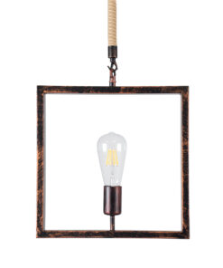 GloboStar® FRAISE 01814 Vintage Κρεμαστό Φωτιστικό Οροφής Μονόφωτο 1 x E27 Καφέ Σκουριά Μεταλλικό με Μπεζ Σχοινί Μ32 x Π4 x Υ32cm