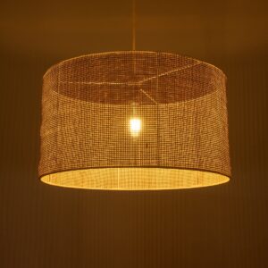 GloboStar® YOTTO 01822 Boho Κρεμαστό Φωτιστικό Οροφής Μονόφωτο 1 x E27 AC220-240V IP20 – Φ55 x Υ30cm – Μπεζ Μπαμπού Πλέγμα – 5 Χρόνια Εγγύηση
