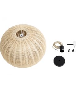 GloboStar® RAITO 01824 Boho Κρεμαστό Φωτιστικό Οροφής Μονόφωτο 1 x E27 AC220-240V IP20 – Φ40 x Υ25cm – Μπεζ Ξύλινο Μπαμπού Πλέγμα Καμπάνα – 5 Χρόνια Εγγύηση