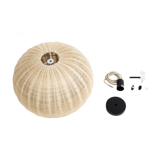 GloboStar® RAITO 01824 Boho Κρεμαστό Φωτιστικό Οροφής Μονόφωτο 1 x E27 AC220-240V IP20 – Φ40 x Υ25cm – Μπεζ Ξύλινο Μπαμπού Πλέγμα Καμπάνα – 5 Χρόνια Εγγύηση