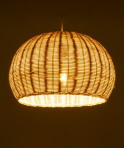 GloboStar® RAITO 01824 Boho Κρεμαστό Φωτιστικό Οροφής Μονόφωτο 1 x E27 AC220-240V IP20 – Φ40 x Υ25cm – Μπεζ Ξύλινο Μπαμπού Πλέγμα Καμπάνα – 5 Χρόνια Εγγύηση