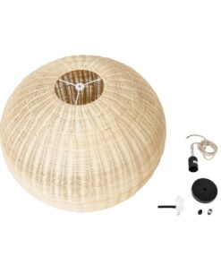 GloboStar® RAITO 01825 Boho Κρεμαστό Φωτιστικό Οροφής Μονόφωτο 1 x E27 AC220-240V IP20 – Φ60 x Υ40cm – Μπεζ Ξύλινο Μπαμπού Πλέγμα Καμπάνα – 5 Χρόνια Εγγύηση