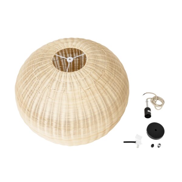 GloboStar® RAITO 01825 Boho Κρεμαστό Φωτιστικό Οροφής Μονόφωτο 1 x E27 AC220-240V IP20 – Φ60 x Υ40cm – Μπεζ Ξύλινο Μπαμπού Πλέγμα Καμπάνα – 5 Χρόνια Εγγύηση