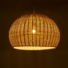 GloboStar® RAITO 01825 Boho Κρεμαστό Φωτιστικό Οροφής Μονόφωτο 1 x E27 AC220-240V IP20 – Φ60 x Υ40cm – Μπεζ Ξύλινο Μπαμπού Πλέγμα Καμπάνα – 5 Χρόνια Εγγύηση