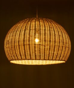 GloboStar® RAITO 01825 Boho Κρεμαστό Φωτιστικό Οροφής Μονόφωτο 1 x E27 AC220-240V IP20 – Φ60 x Υ40cm – Μπεζ Ξύλινο Μπαμπού Πλέγμα Καμπάνα – 5 Χρόνια Εγγύηση