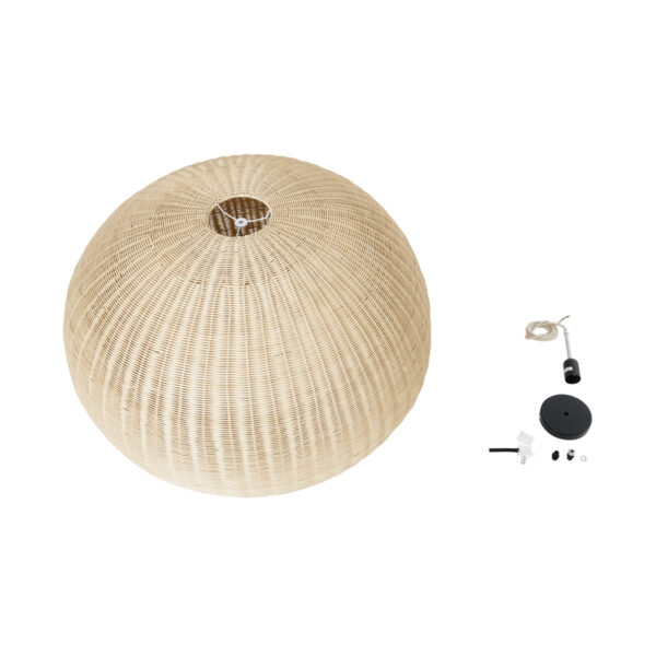 GloboStar® RAITO 01826 Boho Κρεμαστό Φωτιστικό Οροφής Μονόφωτο 1 x E27 AC220-240V IP20 – Φ100 x Υ63cm – Μπεζ Ξύλινο Μπαμπού Πλέγμα Καμπάνα – 5 Χρόνια Εγγύηση