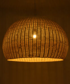 GloboStar® RAITO 01826 Boho Κρεμαστό Φωτιστικό Οροφής Μονόφωτο 1 x E27 AC220-240V IP20 – Φ100 x Υ63cm – Μπεζ Ξύλινο Μπαμπού Πλέγμα Καμπάνα – 5 Χρόνια Εγγύηση