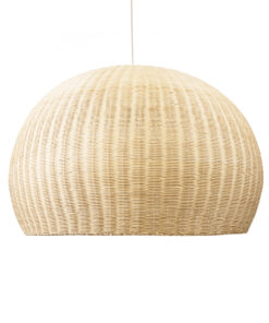 GloboStar® RAITO 01826 Boho Κρεμαστό Φωτιστικό Οροφής Μονόφωτο 1 x E27 AC220-240V IP20 – Φ100 x Υ63cm – Μπεζ Ξύλινο Μπαμπού Πλέγμα Καμπάνα – 5 Χρόνια Εγγύηση