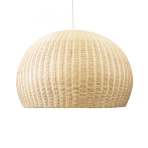 GloboStar® RAITO 01826 Boho Κρεμαστό Φωτιστικό Οροφής Μονόφωτο 1 x E27 AC220-240V IP20 – Φ100 x Υ63cm – Μπεζ Ξύλινο Μπαμπού Πλέγμα Καμπάνα – 5 Χρόνια Εγγύηση