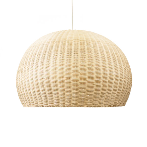 GloboStar® RAITO 01826 Boho Κρεμαστό Φωτιστικό Οροφής Μονόφωτο 1 x E27 AC220-240V IP20 – Φ100 x Υ63cm – Μπεζ Ξύλινο Μπαμπού Πλέγμα Καμπάνα – 5 Χρόνια Εγγύηση