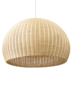 GloboStar® RAITO 01826 Boho Κρεμαστό Φωτιστικό Οροφής Μονόφωτο 1 x E27 AC220-240V IP20 – Φ100 x Υ63cm – Μπεζ Ξύλινο Μπαμπού Πλέγμα Καμπάνα – 5 Χρόνια Εγγύηση