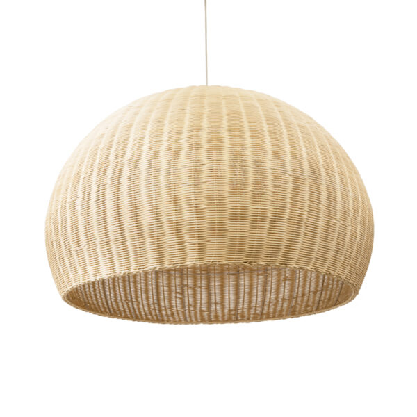 GloboStar® RAITO 01826 Boho Κρεμαστό Φωτιστικό Οροφής Μονόφωτο 1 x E27 AC220-240V IP20 – Φ100 x Υ63cm – Μπεζ Ξύλινο Μπαμπού Πλέγμα Καμπάνα – 5 Χρόνια Εγγύηση