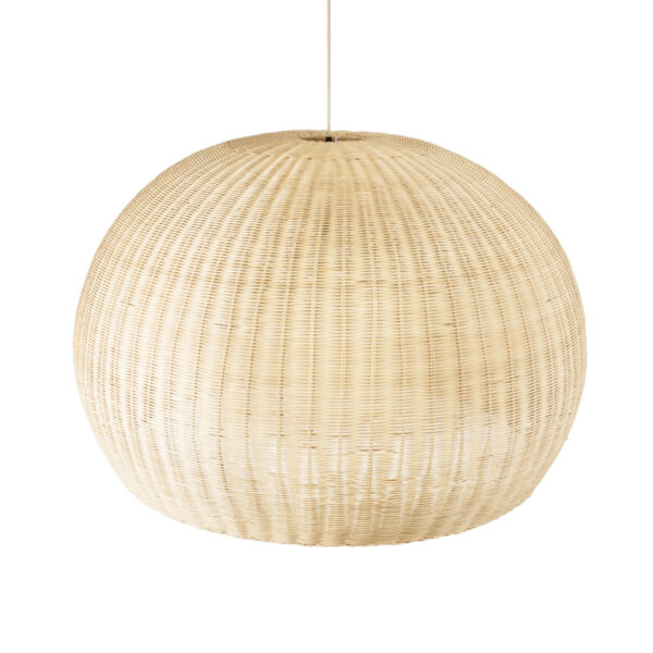 GloboStar® RAITO 01826 Boho Κρεμαστό Φωτιστικό Οροφής Μονόφωτο 1 x E27 AC220-240V IP20 – Φ100 x Υ63cm – Μπεζ Ξύλινο Μπαμπού Πλέγμα Καμπάνα – 5 Χρόνια Εγγύηση