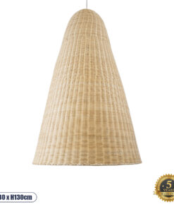 GloboStar® MAHANA 01827 Boho Κρεμαστό Φωτιστικό Οροφής Μονόφωτο 1 x E27 AC220-240V IP20 – Φ80 x Υ130cm – Μπεζ Ξύλινο Ρατάν Πλέγμα – 5 Χρόνια Εγγύηση