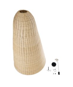 GloboStar® MAHANA 01827 Boho Κρεμαστό Φωτιστικό Οροφής Μονόφωτο 1 x E27 AC220-240V IP20 – Φ80 x Υ130cm – Μπεζ Ξύλινο Ρατάν Πλέγμα – 5 Χρόνια Εγγύηση