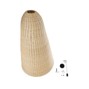 GloboStar® MAHANA 01827 Boho Κρεμαστό Φωτιστικό Οροφής Μονόφωτο 1 x E27 AC220-240V IP20 – Φ80 x Υ130cm – Μπεζ Ξύλινο Ρατάν Πλέγμα – 5 Χρόνια Εγγύηση