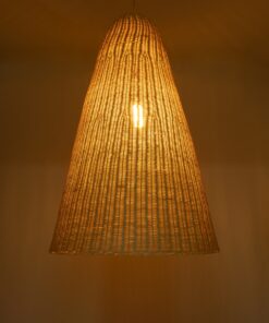 GloboStar® MAHANA 01827 Boho Κρεμαστό Φωτιστικό Οροφής Μονόφωτο 1 x E27 AC220-240V IP20 – Φ80 x Υ130cm – Μπεζ Ξύλινο Ρατάν Πλέγμα – 5 Χρόνια Εγγύηση