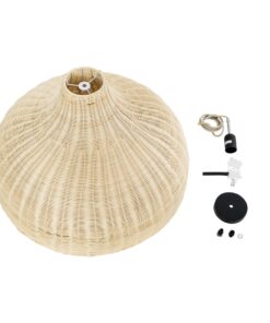 GloboStar® AFURU 01828 Boho Κρεμαστό Φωτιστικό Οροφής Μονόφωτο 1 x E27 AC220-240V IP20 – Φ60 x Υ40cm – Μπεζ Ξύλινο Μπαμπού Πλέγμα Καμπάνα – 5 Χρόνια Εγγύηση